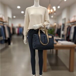 Coffee Bean Canvas Tote Bag Vintage Boho Neutral Beige Leather Strap Purse